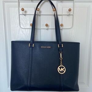 Michael Kors Blue Structured Tote with Gold Hardware